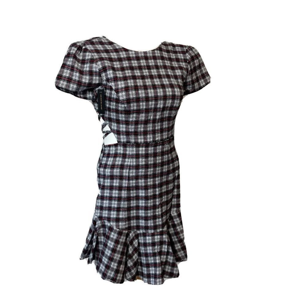 AFRM Chelsea Lattice Back Flannel Mermaid Dress Black‎ XS Plaid Schoolgirl New